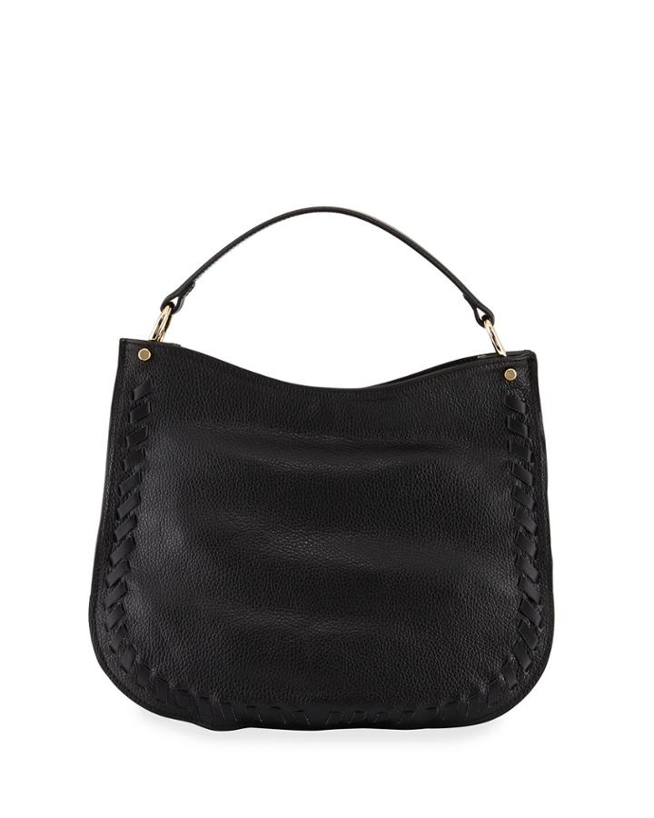 Convertible Leather Hobo Bag With Whipstitching