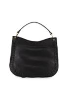 Convertible Leather Hobo Bag With Whipstitching
