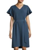 Jordana Flutter-sleeve Dress, Blue
