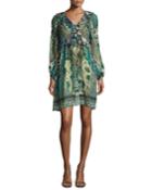 Floral Ruffled V-neck Dress, Blue