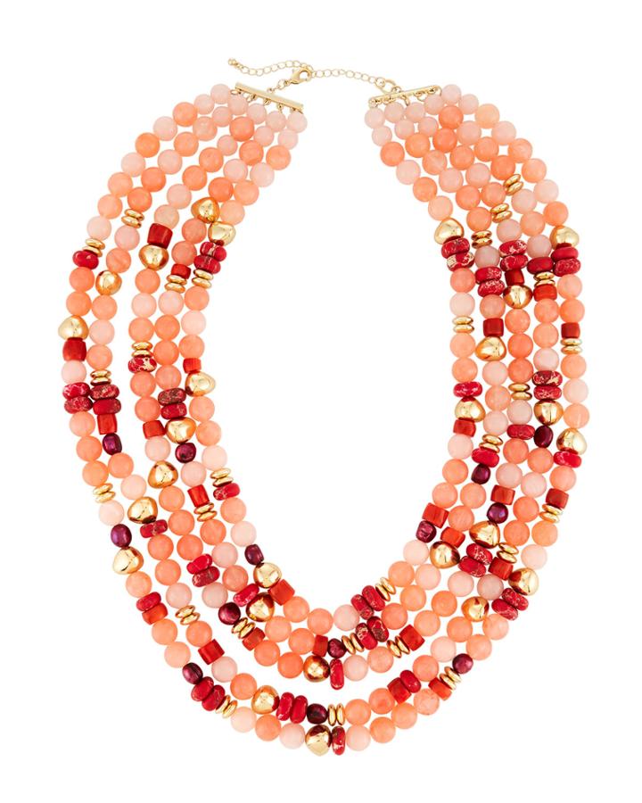 Multi-strand Necklace W/ Pearls, Pink