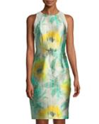 Lace-trimmed Floral Satin-twill Dress