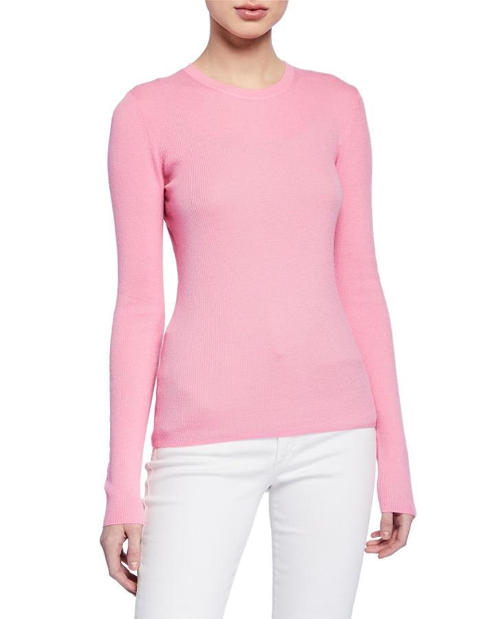 Cashmere Ribbed Crewneck Long-sleeve Top