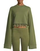 Extended-sleeve Cropped Sweatshirt, Olive