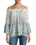 Printed Off-the-shoulder Top, White Pattern