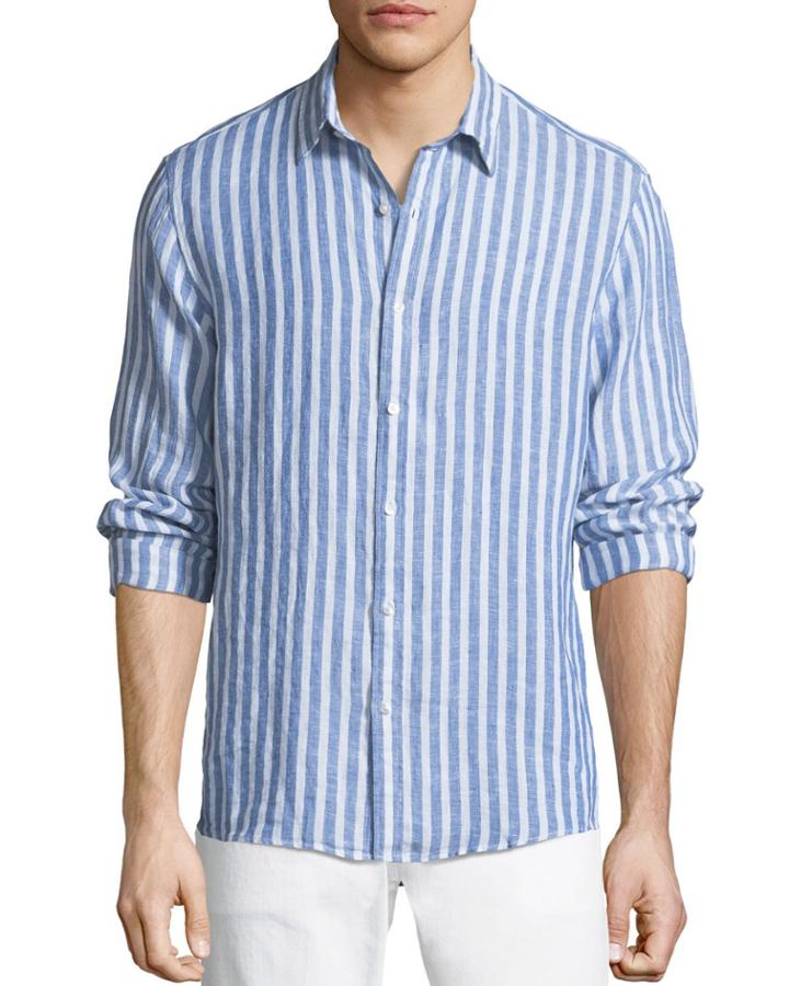 Men's Slim Fit Striped Linen Button-down