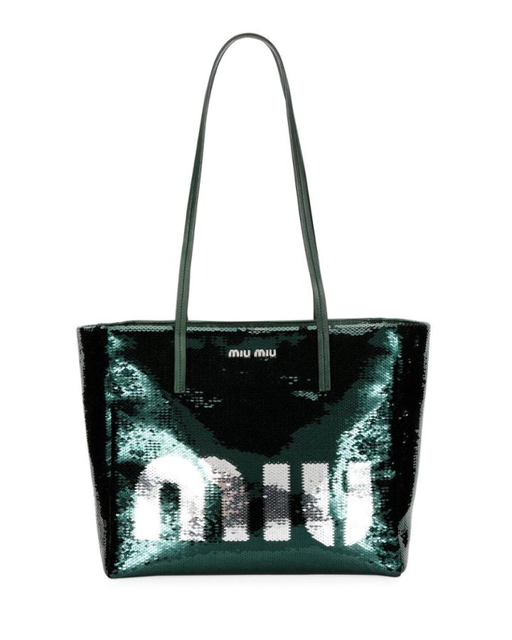 Logo Paillettes Shoulder Tote Bag