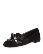Suede Embellished Ballet Flats
