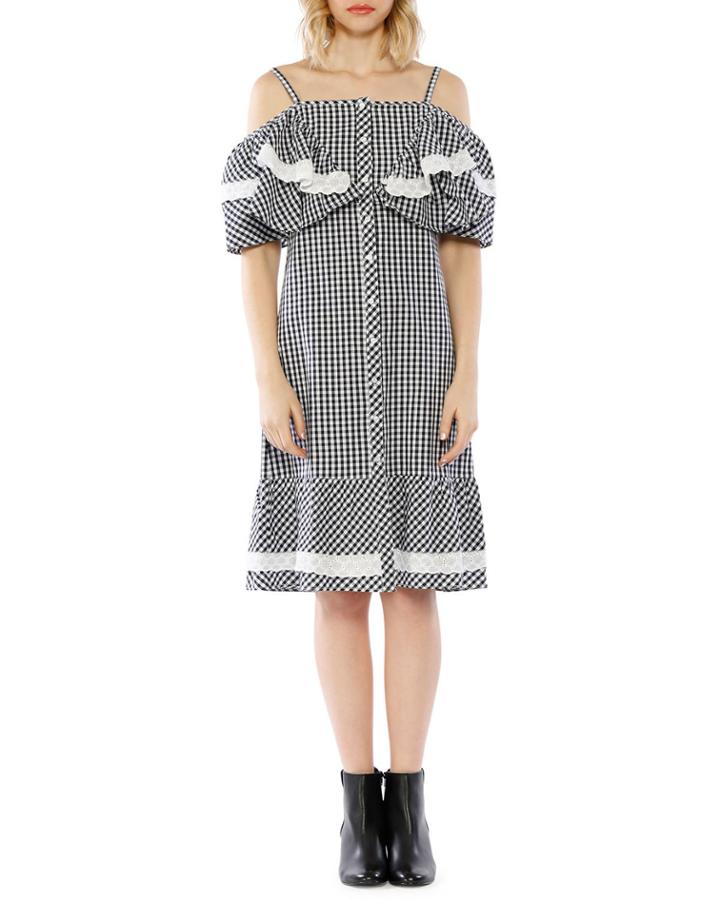 Carter Cold-shoulder Button-down Gingham