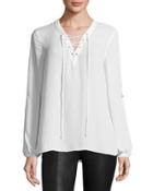 Lace-up Solid Blouse, Ivory