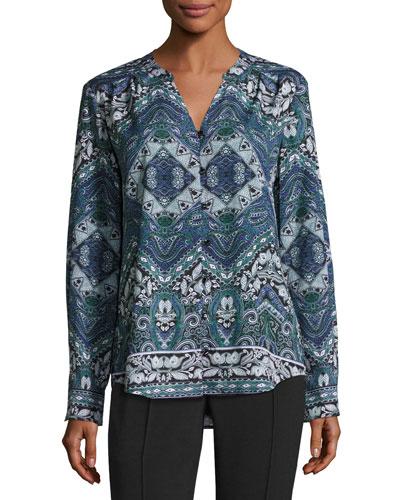 Long-sleeve Paisley-print Blouse,