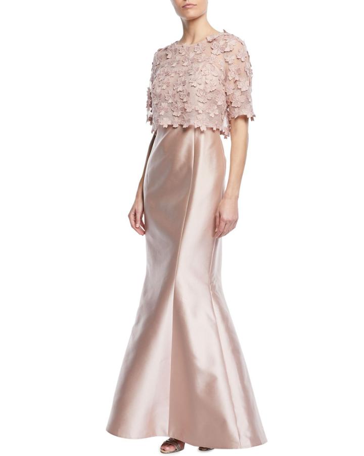 3d Floral Popover Lace Gazar Trumpet Gown
