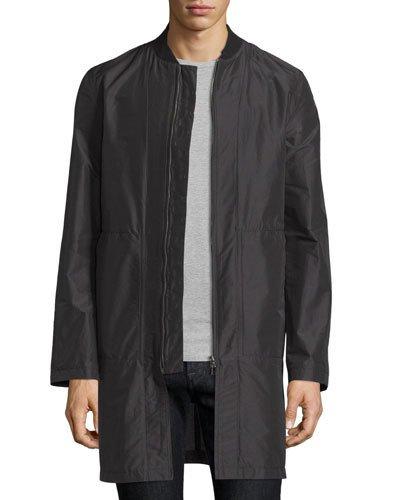 Zip-front Long Bomber Jacket, Black