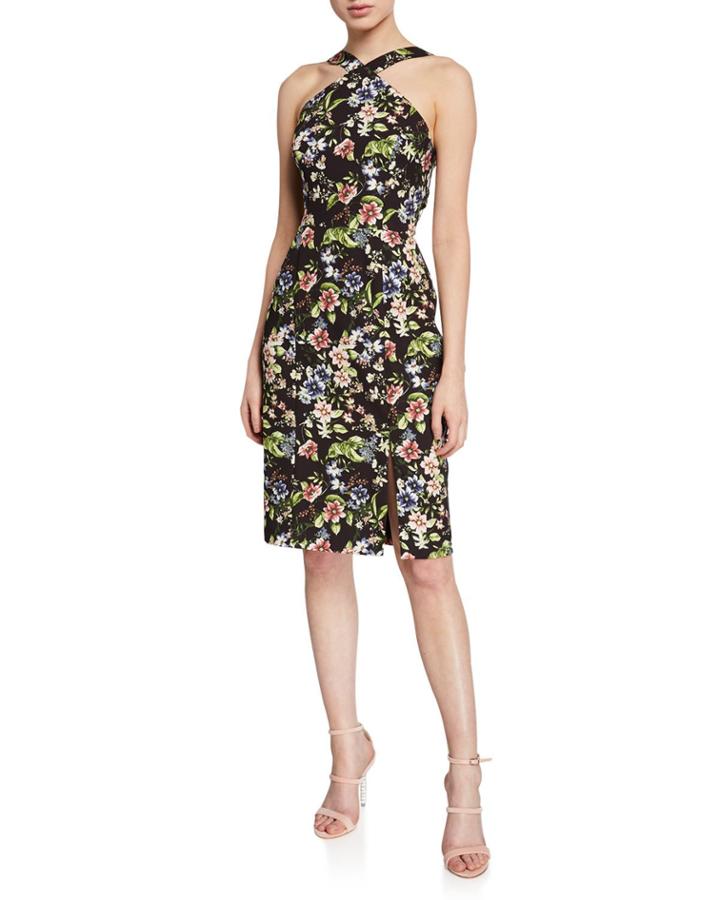Floral-print Crepe Cocktail Dress With Cutout-back