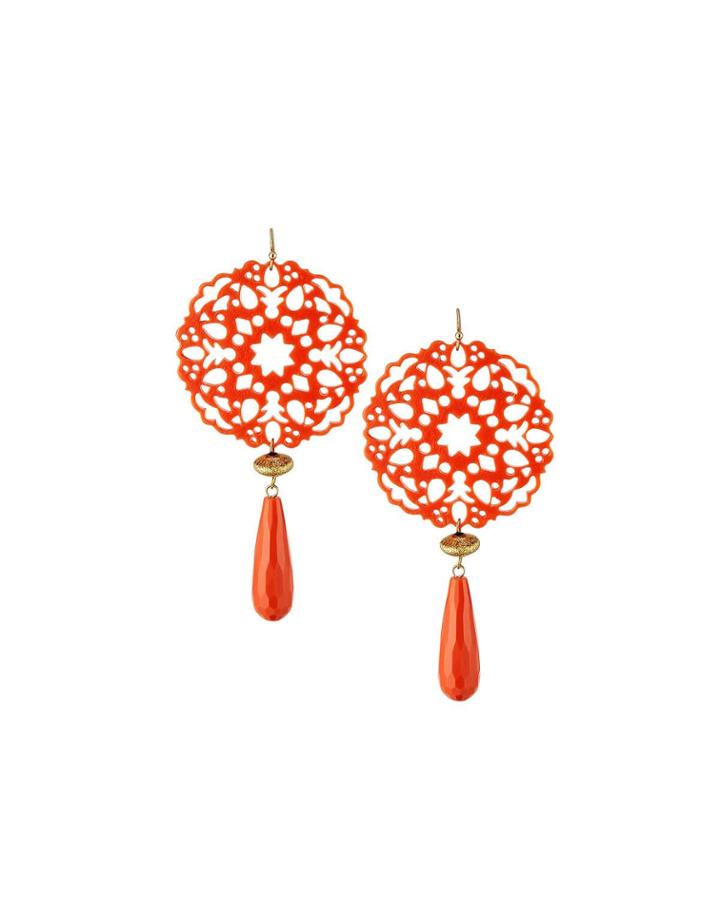 Filigree & Quartz Dangle Earrings, Coral