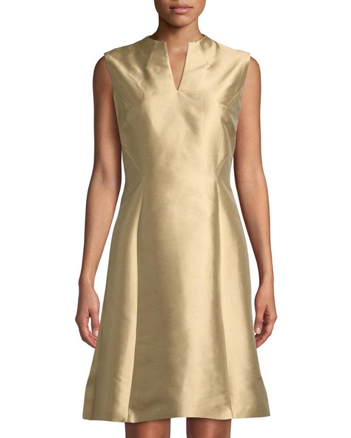 V-neck Metallic Shantung A-line Dress