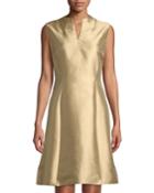 V-neck Metallic Shantung A-line Dress