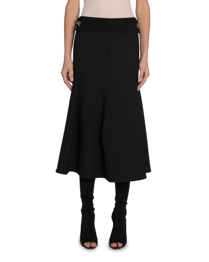 Belted Paneled Flared Wool Crepe