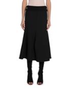 Belted Paneled Flared Wool Crepe