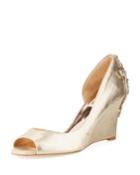 Meagan Ii Embellished Suede Peep-toe Wedge Pump