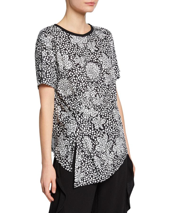 Knit Mixed-print Side Knot Asymmetric Top