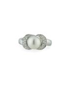 18k White Gold Pearl & Curved Diamond Ring,