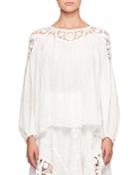 Long-sleeve Linen Cheesecloth Top W/