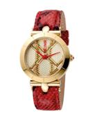 34mm Animal Devore Leather Watch, Red