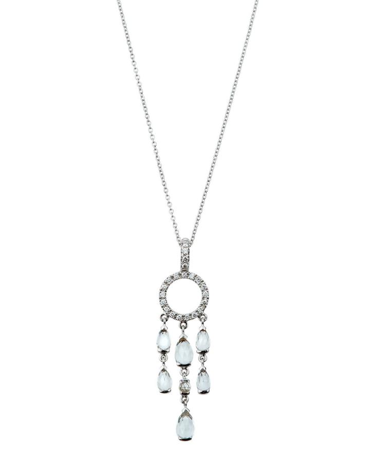 18k White Gold Topaz & Diamond Pave Pendant Necklace