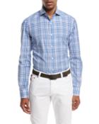 Check Cotton Dress Shirt, Blue/green