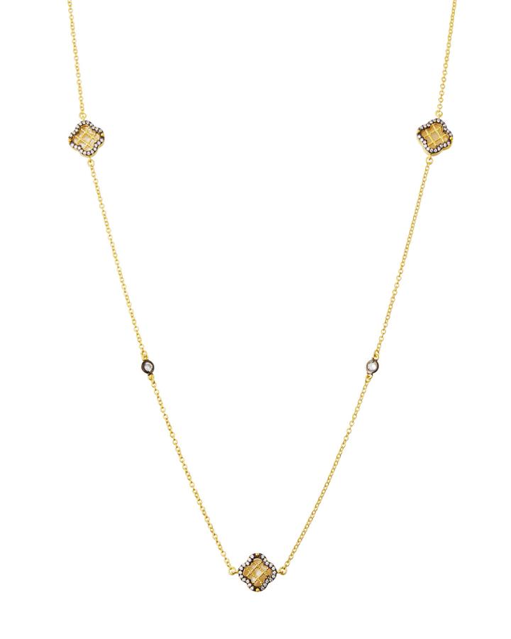 Caged Mother-of-pearl Clover Station Necklace