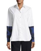 Long-sleeve Button-front Poplin Shirt W/ Floral Combo