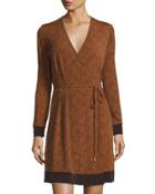 Faux-wrap Long-sleeve Dress, Gold Flame