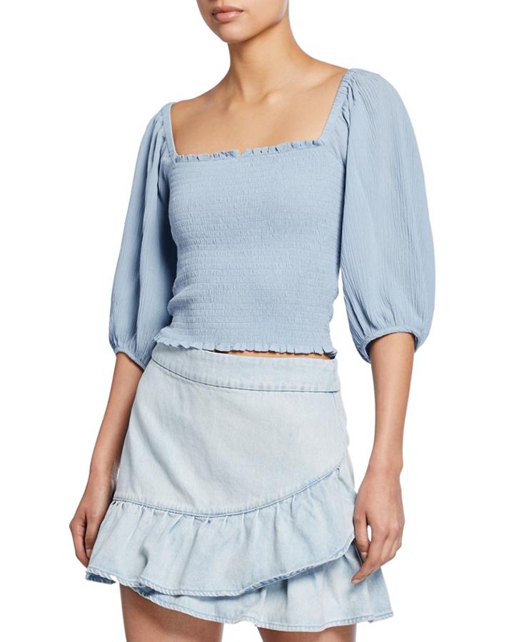 Half-sleeve Smocked Top W/ Ruffle Trim