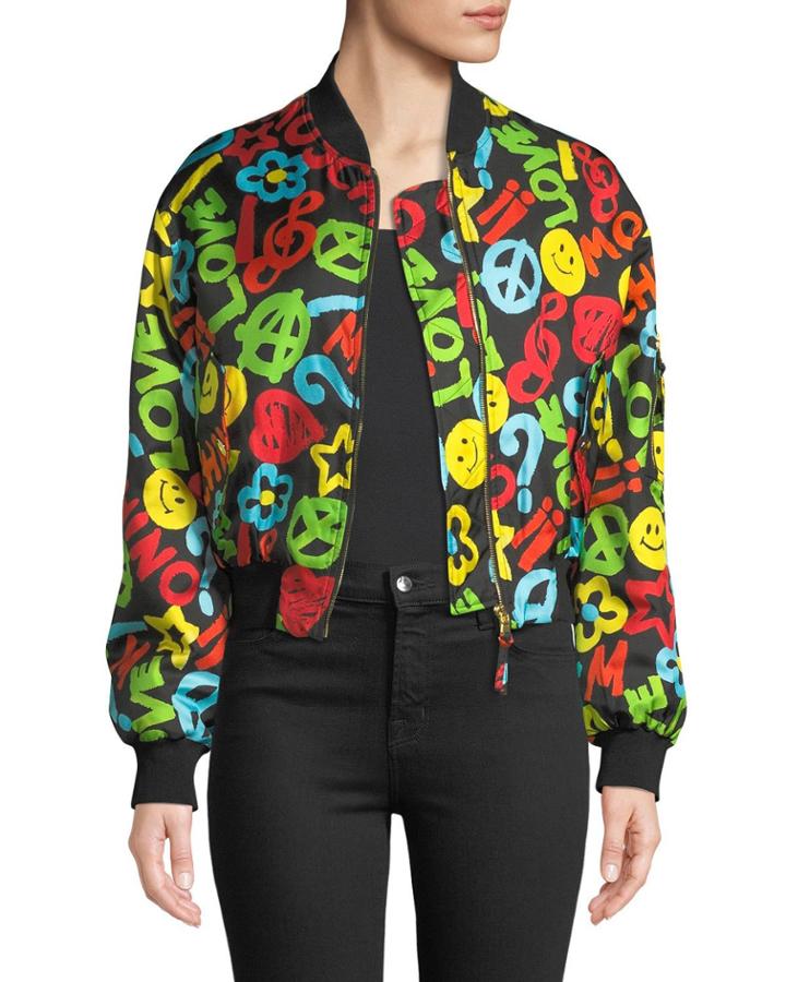 Wordmark-print Silk Bomber Jacket