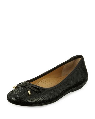 Sabina Lizard-print Flat, Black