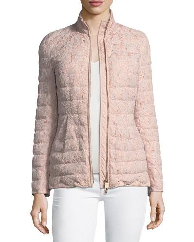 Stand-collar Lace Puffer Jacket