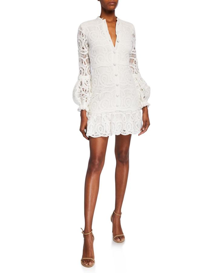 Liliyan Balloon-sleeve Mini Crochet Dress