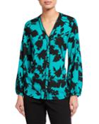 Button-down Printed Piped Blouse