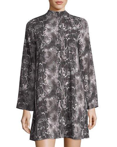 Snakeskin-print Mock-neck Dress