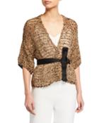 Sequin Net-knit Belted Cardigan