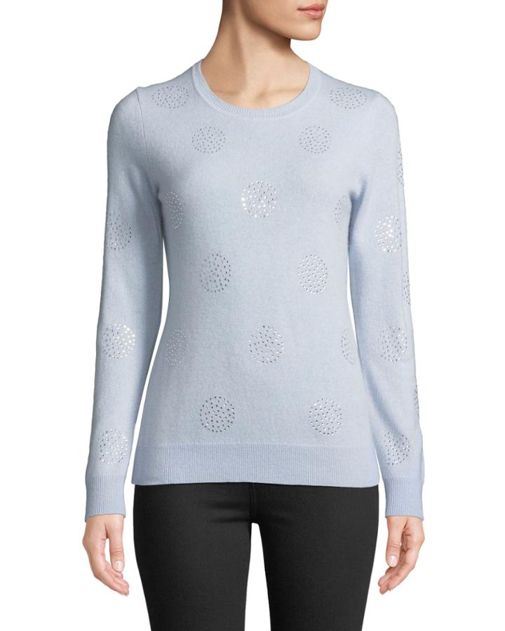 Cashmere Rhinestone-dot Sweater,