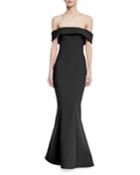 Bonded Crepe Off-the-shoulder Gown