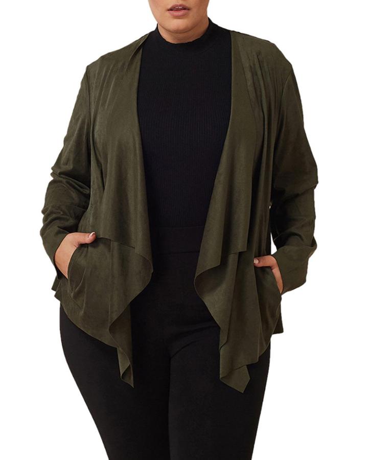 Plus Size Flyaway Sueded Open Jacket