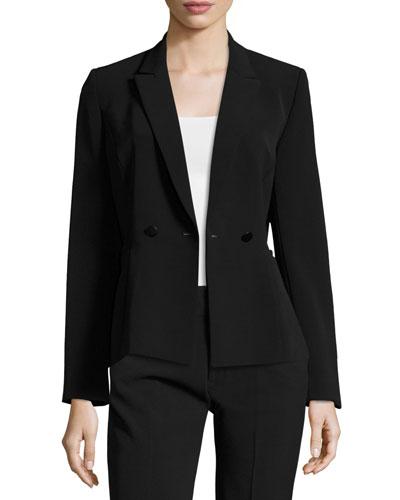 Draped Twill Double-breasted Blazer, Black