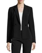 Draped Twill Double-breasted Blazer, Black