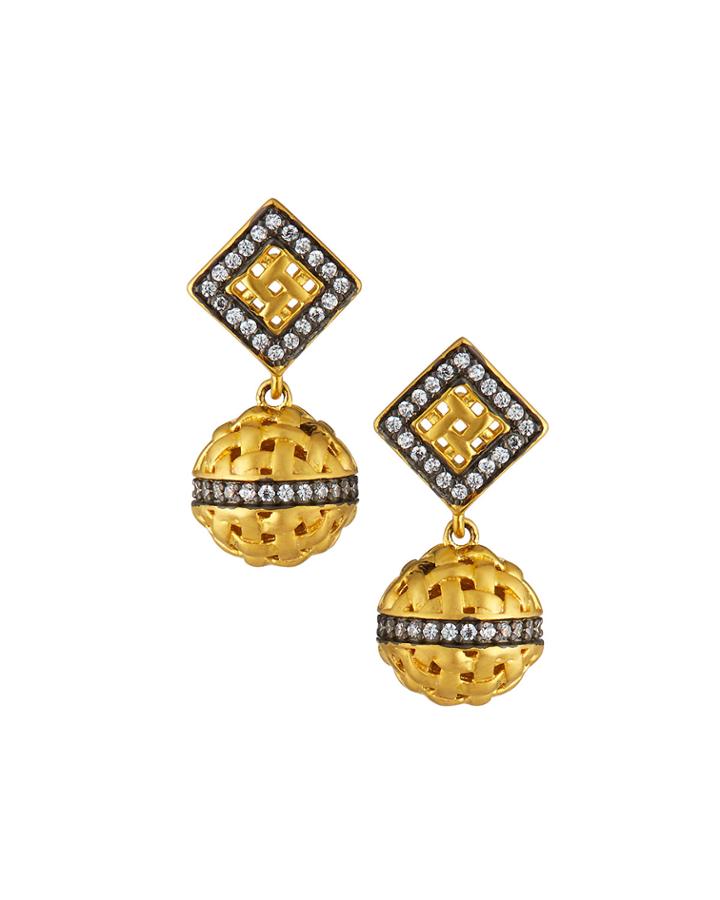 Lattice Motif Woven Orb Small Drop Earrings