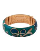 18k Wide Enamel Bangle W/ Diamond Pave, Teal