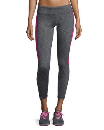 Contrast-panel Cropped Leggings, Gray/pink