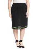 High-waist Stretch Pencil Skirt, Black/green,